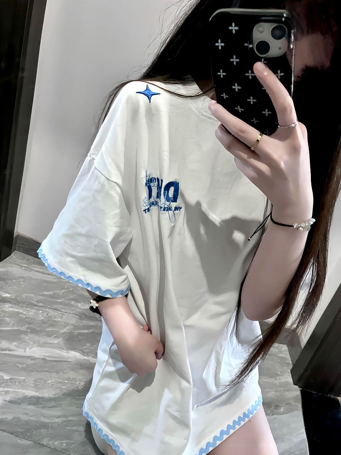자수 네리 가게 천 19 지점 220 그램 순면 반팔 티셔츠 여성