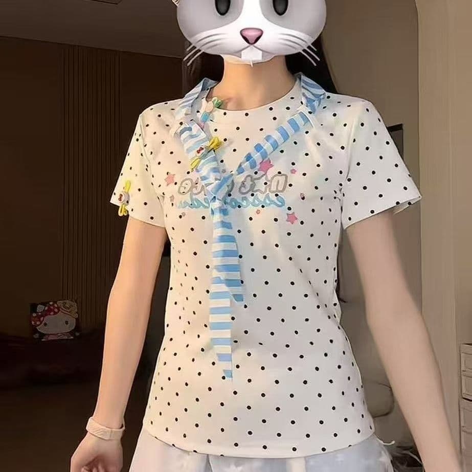 프린트 40 오스트리아 세대 서울 210 그램 순면 쇼트 스타일 몸매 가꾸기 반팔 티셔츠 여성 넥타이 헤어 클립 이미지 2