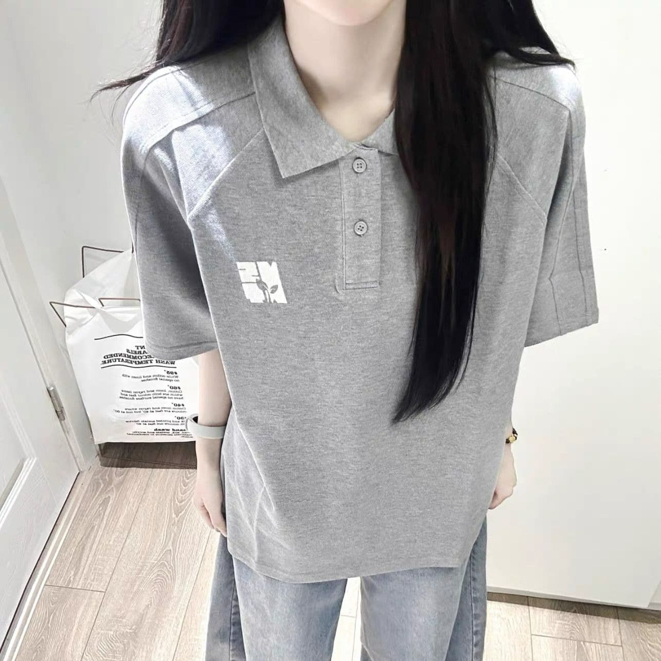 자수 네리 가게 천 순면 220 그램 반팔 티셔츠 여성 이미지 5