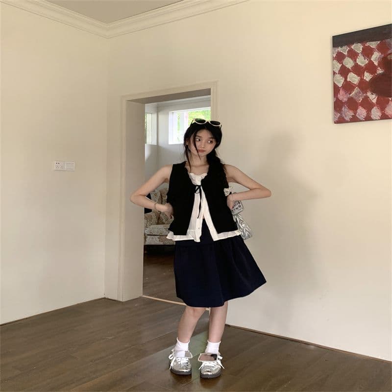 페이크 레이어드 레이스업 배색 패치워크 민소매 여성 셔츠 2026 여름 새로운 디자인 센스 패션 다용도 조끼 트렌디 상세 이미지 10