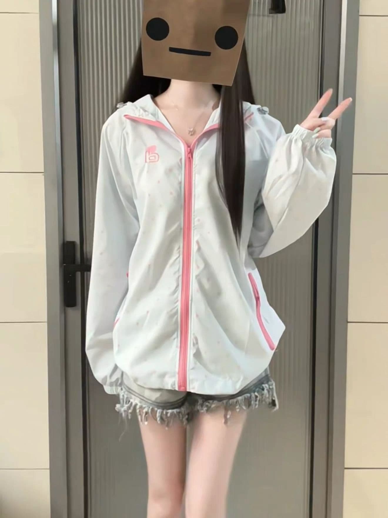 좋은 품질 원본 솜씨 원본 원단 전체 인쇄 도트 무늬 지퍼 더블 모자 자외선 차단 외투