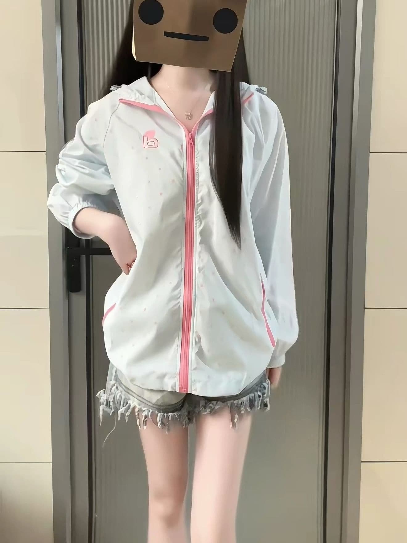 좋은 품질 원본 솜씨 원본 원단 전체 인쇄 도트 무늬 지퍼 더블 모자 자외선 차단 외투 이미지 4