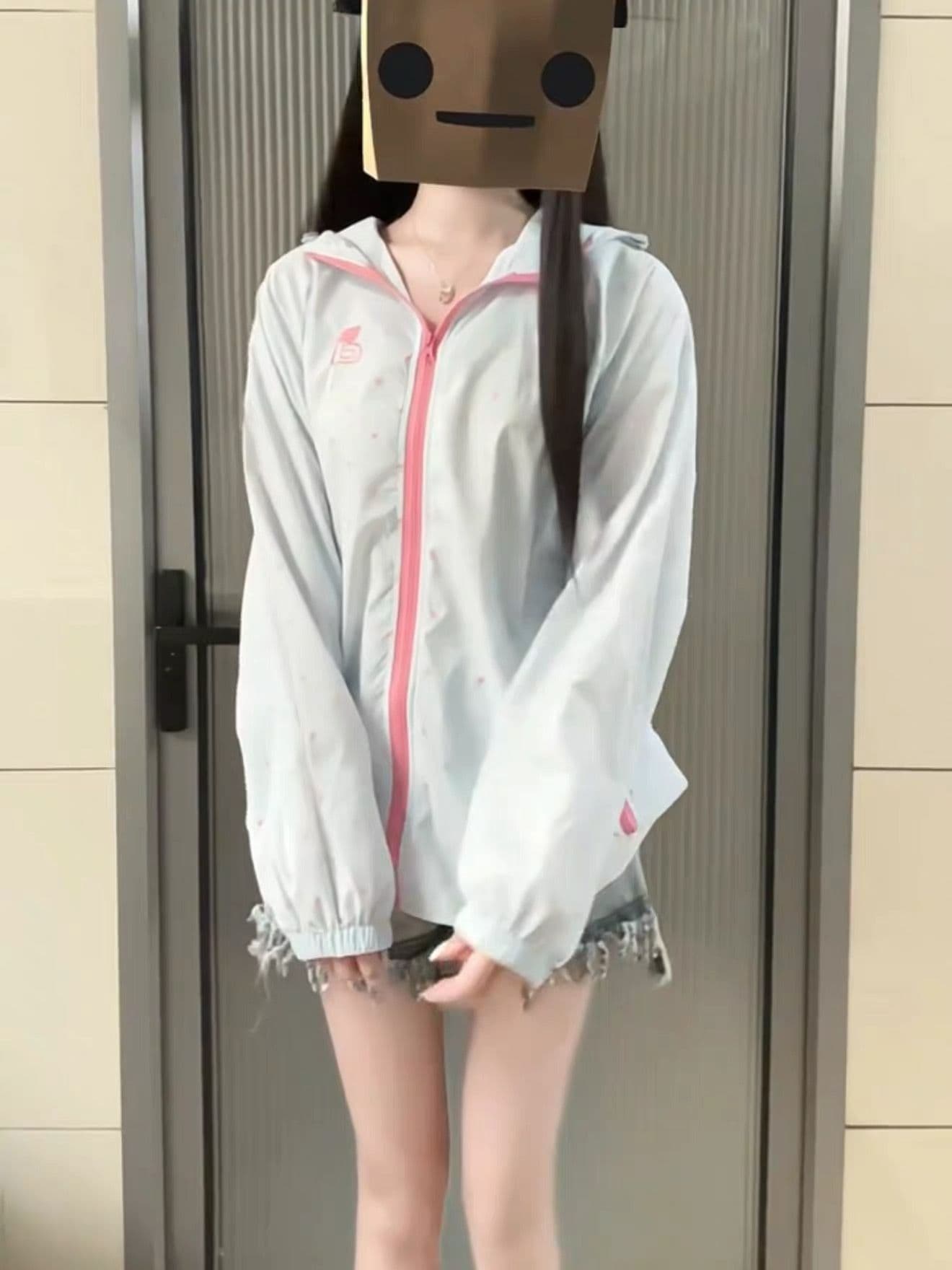 좋은 품질 원본 솜씨 원본 원단 전체 인쇄 도트 무늬 지퍼 더블 모자 자외선 차단 외투 상세 이미지 7