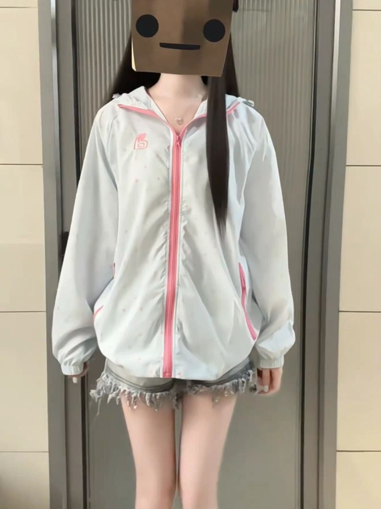 좋은 품질 원본 솜씨 원본 원단 전체 인쇄 도트 무늬 지퍼 더블 모자 자외선 차단 외투 상세 이미지 8