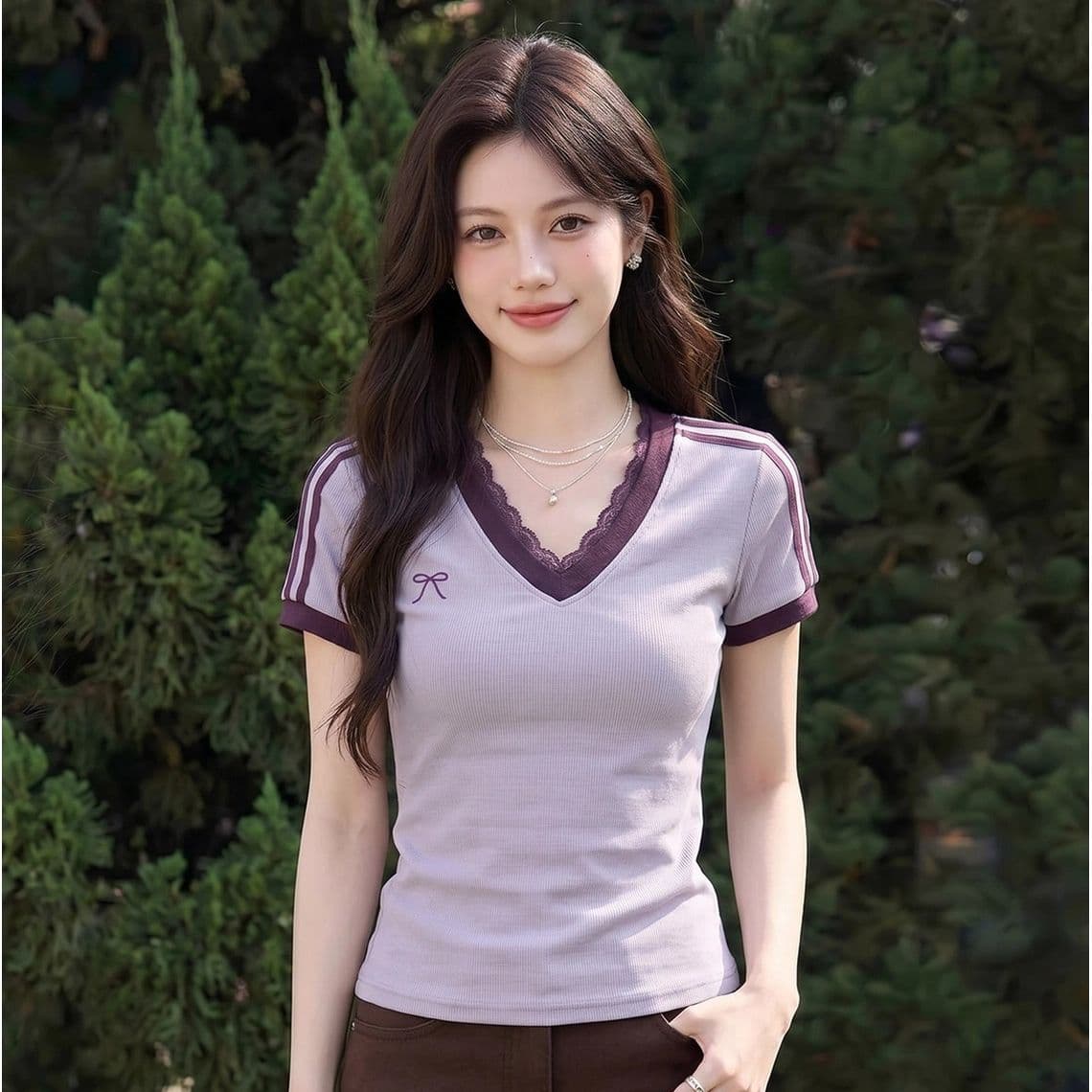 40 사람들 면 260 그램 원본 천 어깨 기사 반팔 티셔츠 여성 여름 새로운 긍정적 인 어깨 스트라이프 몸매 가꾸기 이미지 4