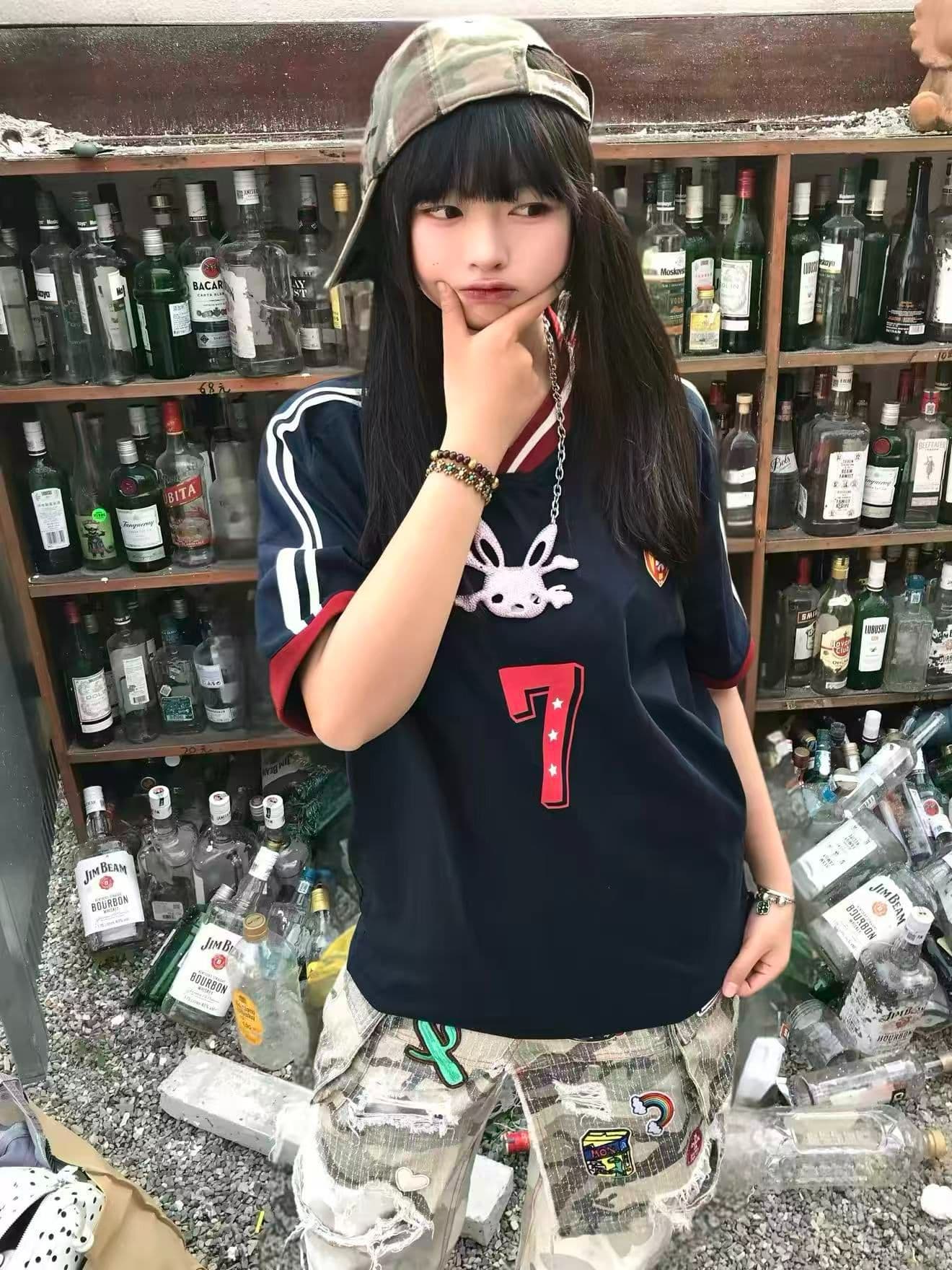 저지 원단 원본 솜씨 아메리칸 V넥 배색 운동 티셔츠 반팔 저지 커플 섹션 공 서비스 남녀 여름 상세 이미지 18