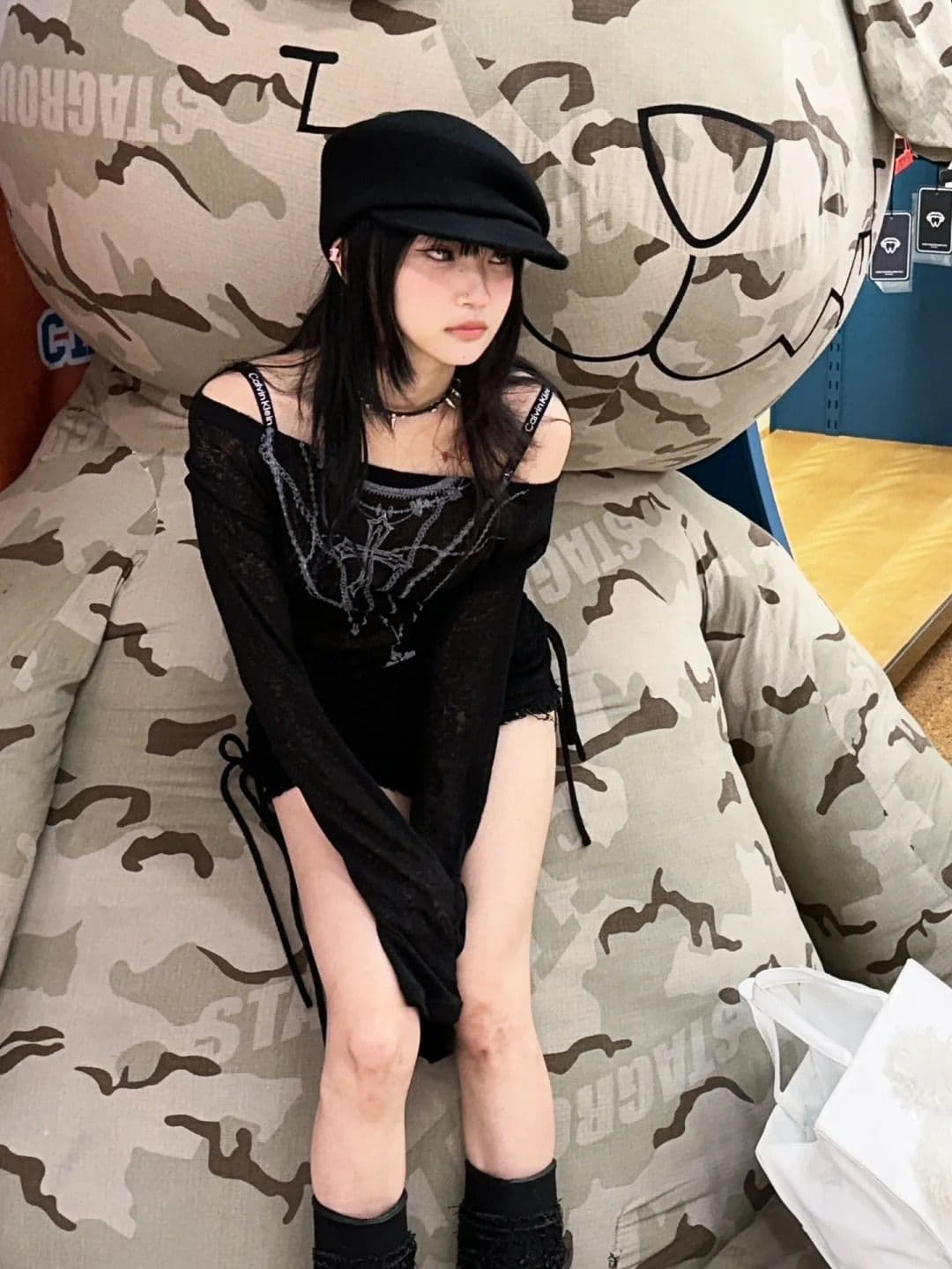 원본 품질 아메리칸 핫걸 바람 프린트 오프숄더 긴팔 티셔츠 허리 수축 블라우스 상세 이미지 7