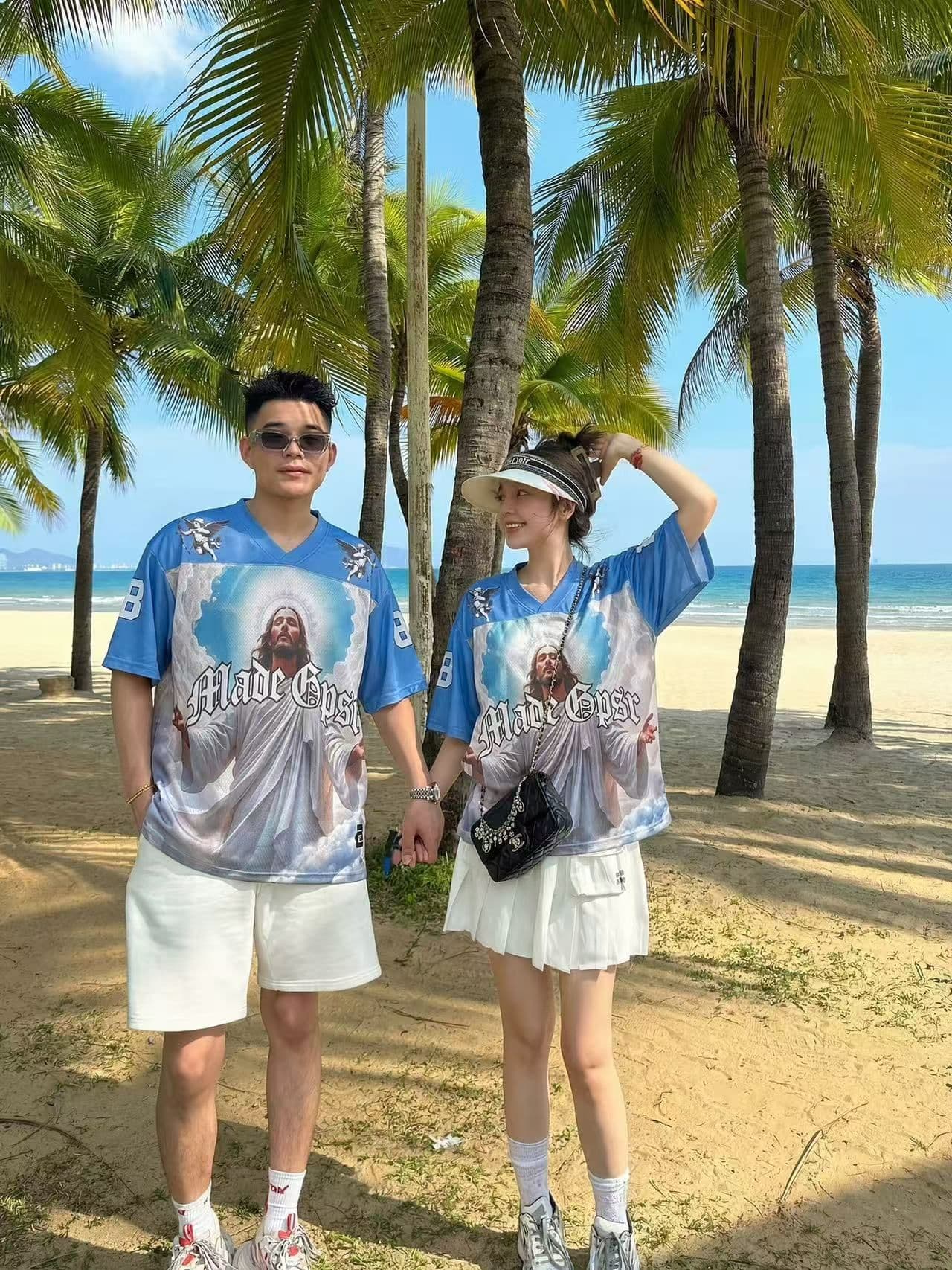 원본 운동 원단 원본 솜씨 아메리칸 높음 거리 V넥 프린트 루즈핏 맨위 남녀 조수 브랜드 커플 여름 상세 이미지 5