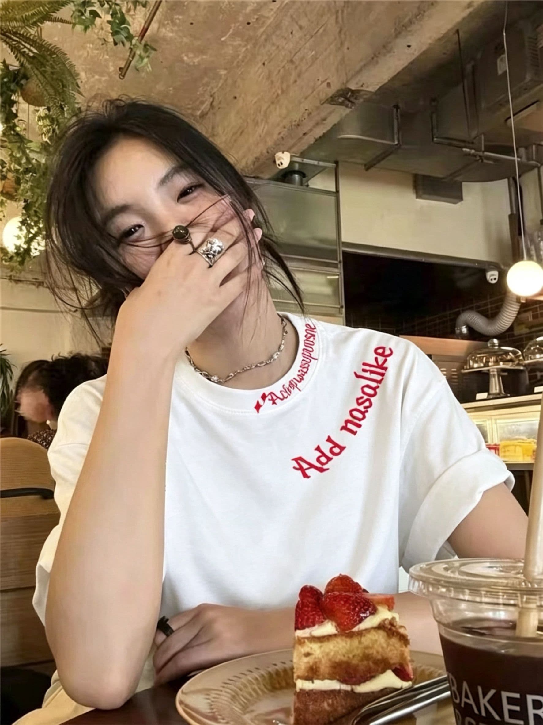 됐어. 개체 같은 단락 더블 실 260 그램 마 사전 수축 자수 네리 가게 천 반팔 티셔츠 상세 이미지 5