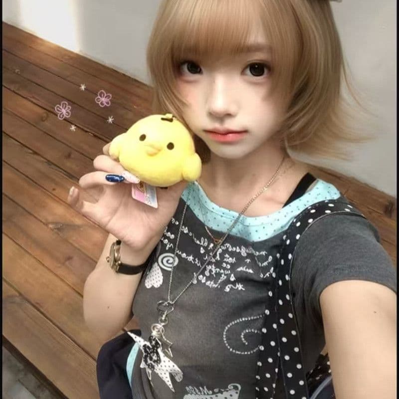 40 순면 210 그램 프린트 반팔 패치워크 도트 무늬 천 페이크 레이어드 티셔츠 여성 허리 수축 슬림해 보이는 이미지 5