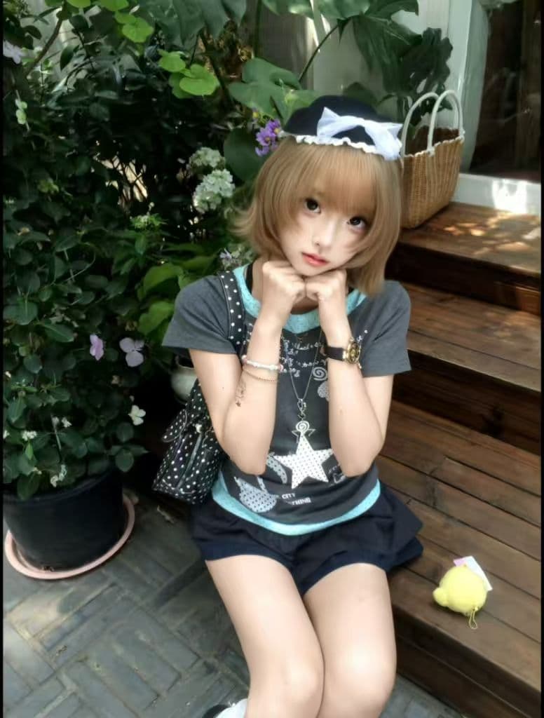 40 순면 210 그램 프린트 반팔 패치워크 도트 무늬 천 페이크 레이어드 티셔츠 여성 허리 수축 슬림해 보이는 상세 이미지 3