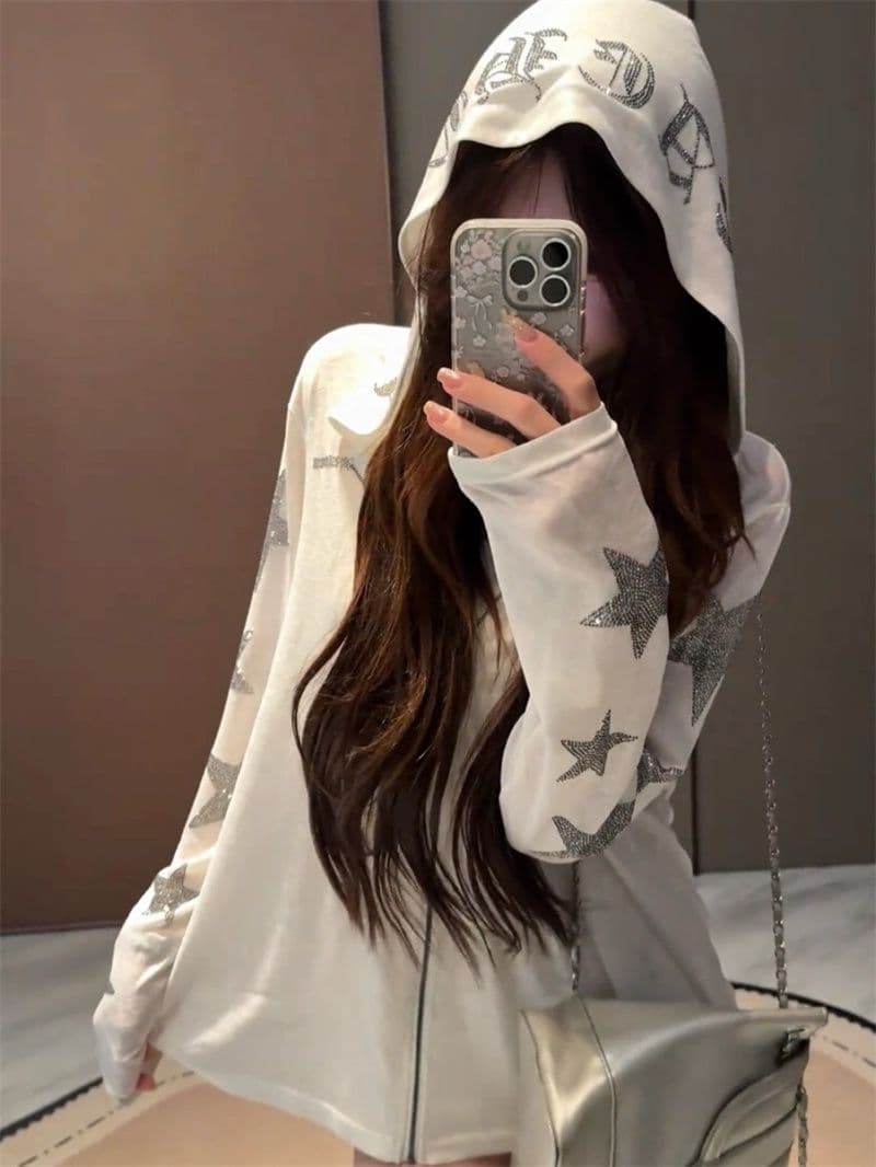원본 명중 에디션 핫픽스 광저우 원본 원단 눈꽃 얼음 차가운 면 후드 긴팔 국방 블라우스 여성 상세 이미지 7