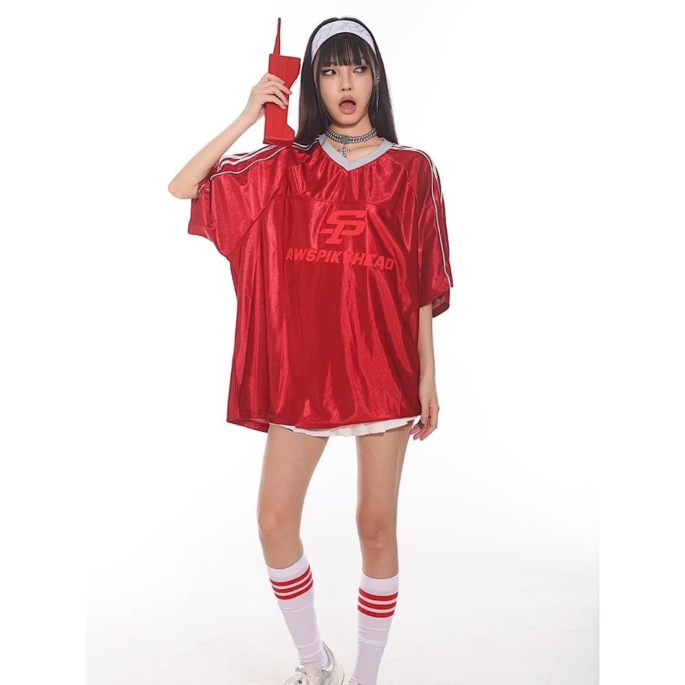 아메리칸 레트로 V넥 바 기사 공 서비스 반팔 티셔츠 남녀 여름 이미지 5