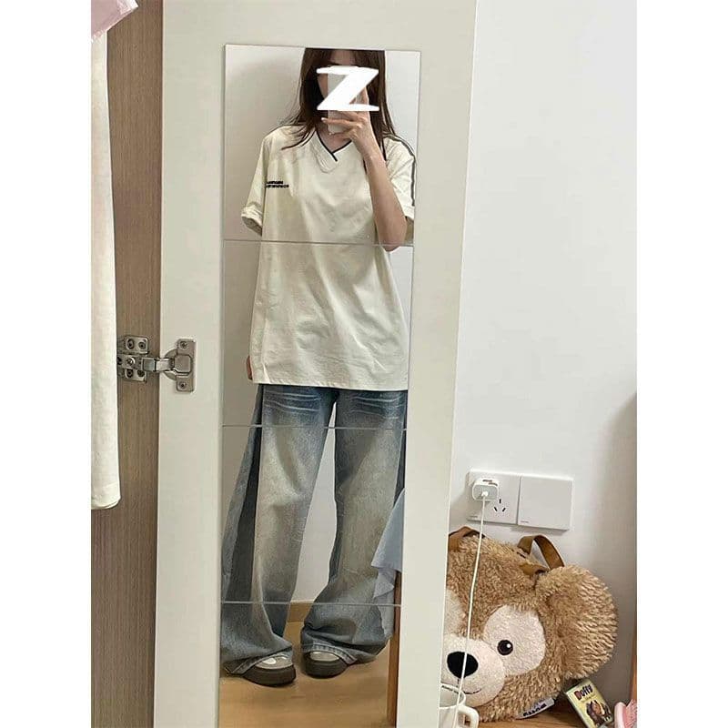 220g 순면 리브 네클라인 이후 테두리 프린트 알파벳 반팔 티셔츠 여성 이미지 2