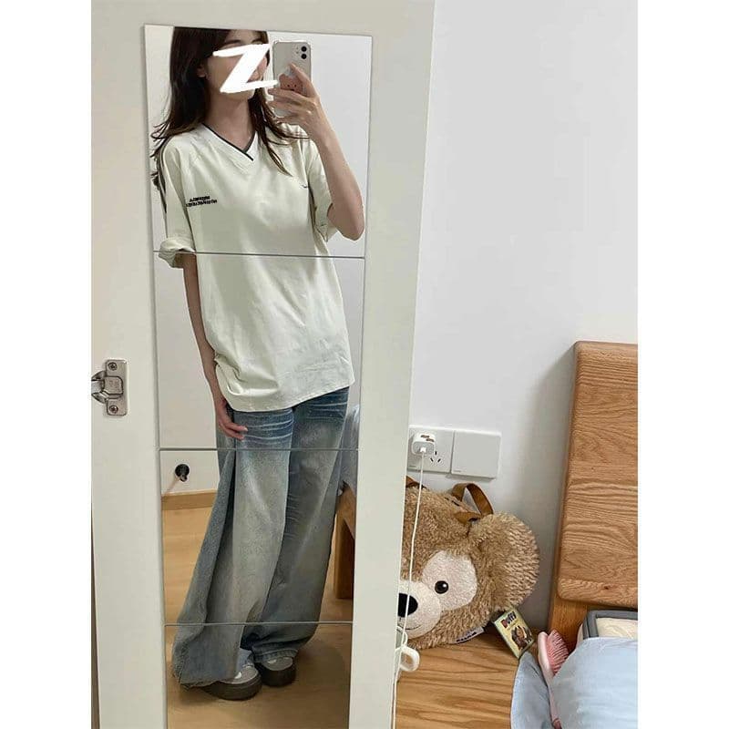 220g 순면 리브 네클라인 이후 테두리 프린트 알파벳 반팔 티셔츠 여성 상세 이미지 3