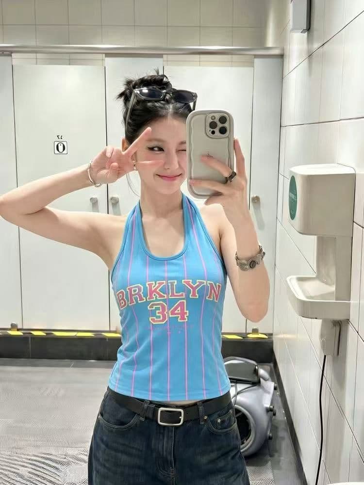 210 그램 40 순면 알파벳 프린트 슬립 행침 목 조끼 여성 몸매 가꾸기 슬림해 보이는 맨위 상세 이미지 8