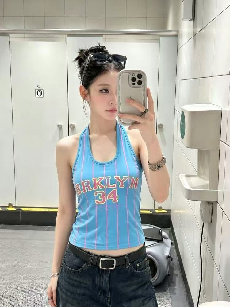 210 그램 40 순면 알파벳 프린트 슬립 행침 목 조끼 여성 몸매 가꾸기 슬림해 보이는 맨위 상세 이미지 9