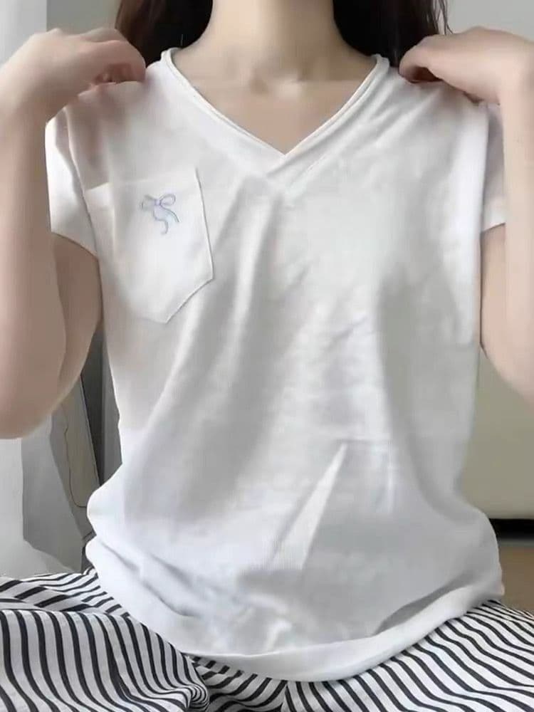 광저우 눈꽃 면 반팔 여성 이미지 2