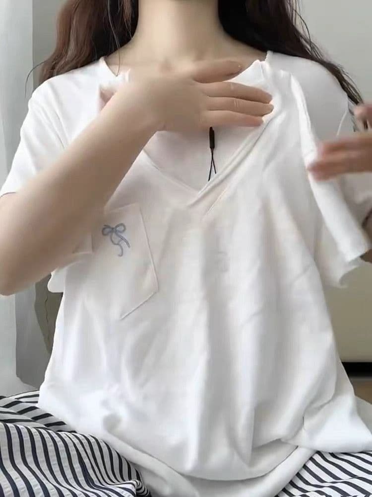 광저우 눈꽃 면 반팔 여성 상세 이미지 1