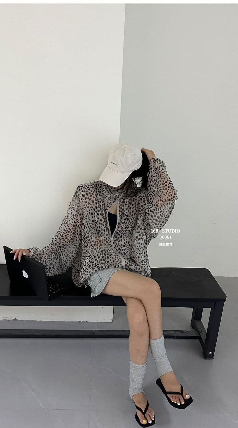 아메리칸 레트로 레오파드 무늬 자외선 차단 여성 코트 여름 얇은 스타일 루즈핏 스탠드 칼라 핫걸 바람 캐주얼 운동 재킷 맨위 상세 이미지 5