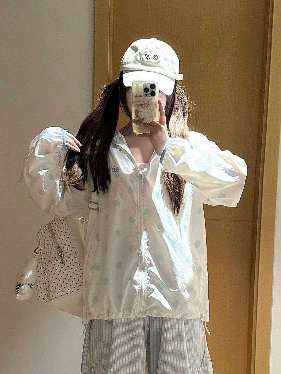 원본 솜씨 귀 부형제 차가운 센스 차가운 미끄러짐 원본 원단 도트 무늬 더블 모자 자외선 차단 재킷