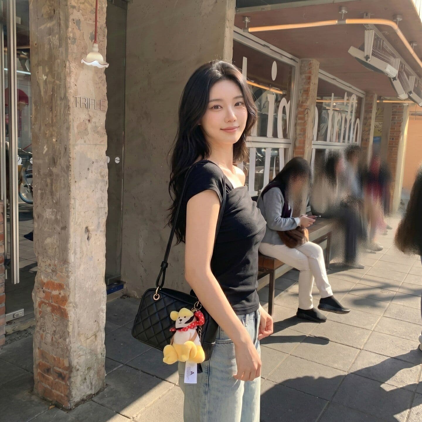 원본 것 체크무늬 오프숄더 반팔 티셔츠 여름 쇼트 스타일 몸매 가꾸기 슬림해 보이는 검정색 핫걸 맨위 상세 이미지 12