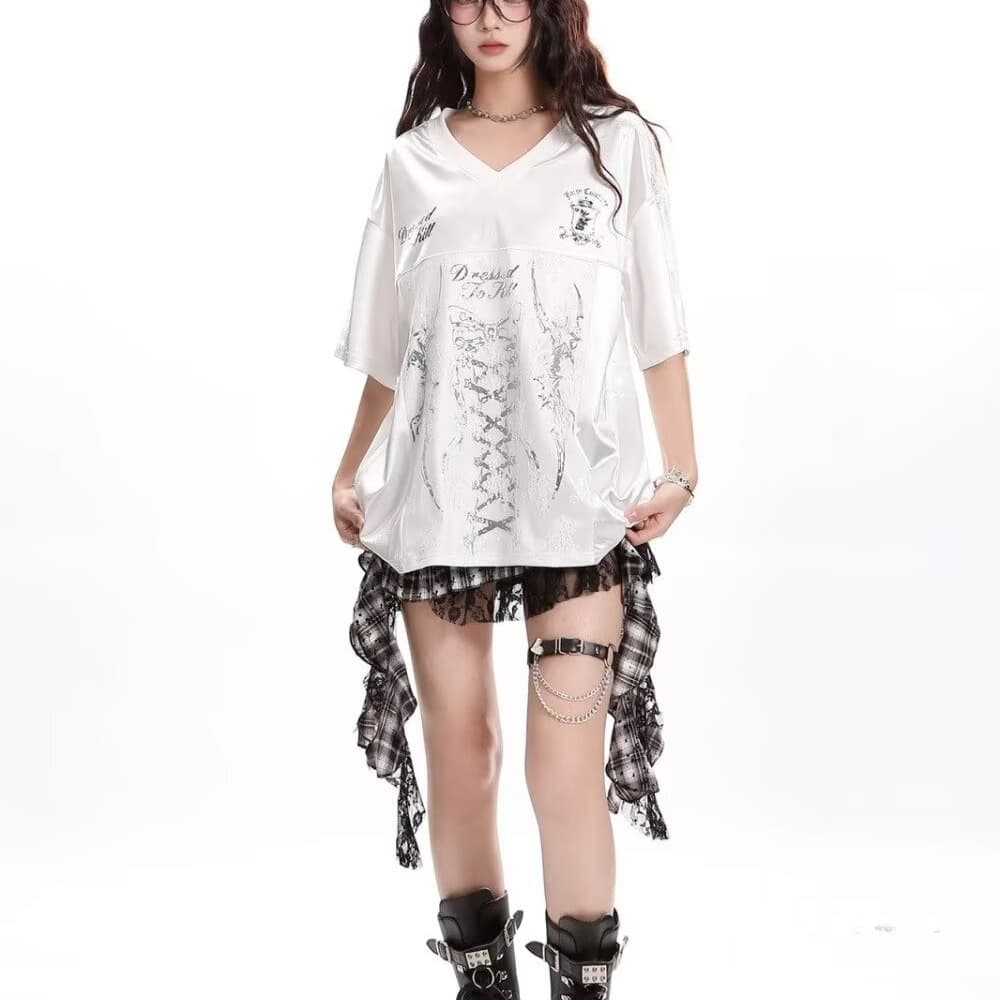 아메리칸 발레 바람 새틴 나비 레이스 조각 반팔 티셔츠 여성 여름 달콤한 핫걸 운동 슬림해 보이는 저지 트렌디 이미지 5