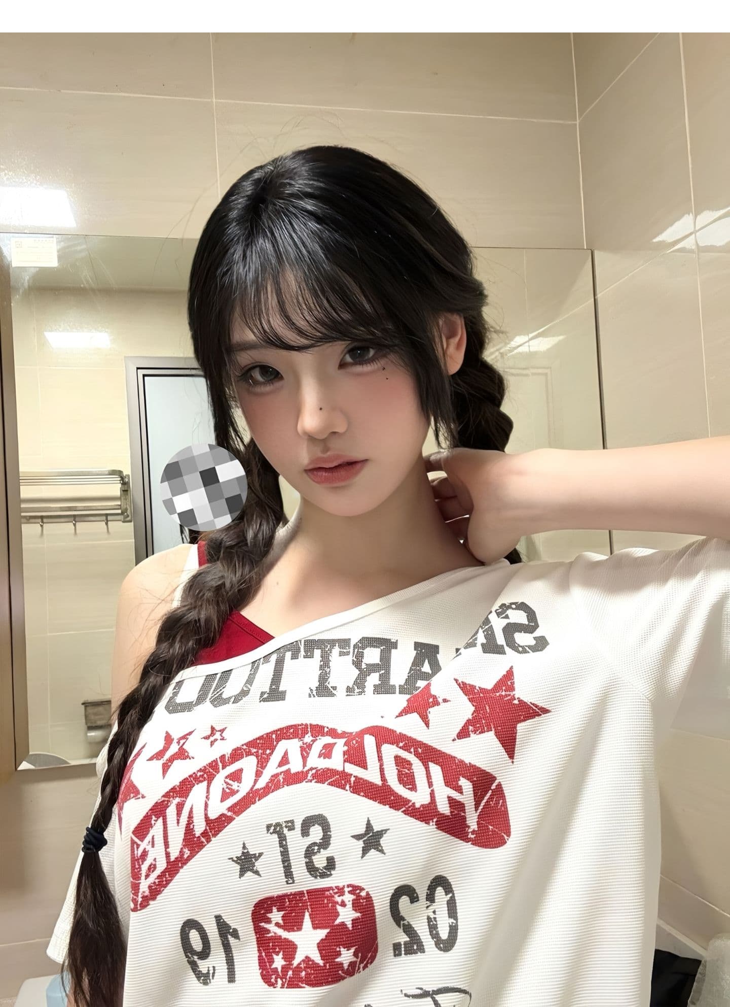 광저우 원단 후아 남편 그리드 디지털 직분사 한 부서 가짜 두 조각 비스듬한 어깨 반팔 티셔츠 패치워크 색상 디자인 센스 맨위 상세 이미지 8