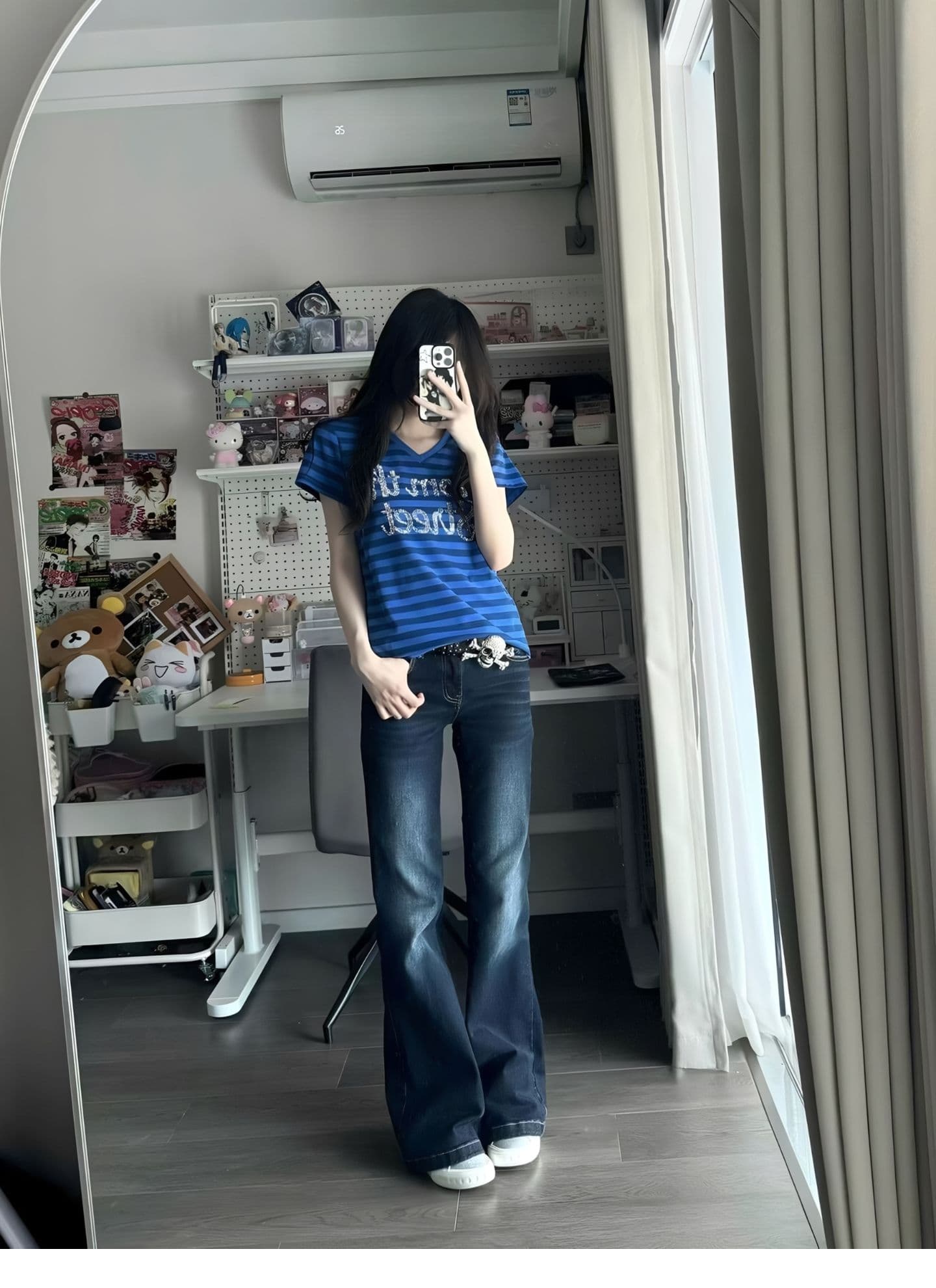 광저우 원단 원본 원단 핫픽스 y2k 고대 조기 맛 핫픽스 알파벳 몸매 가꾸기 슬림해 보이는 V넥 반팔 맨위 상세 이미지 4