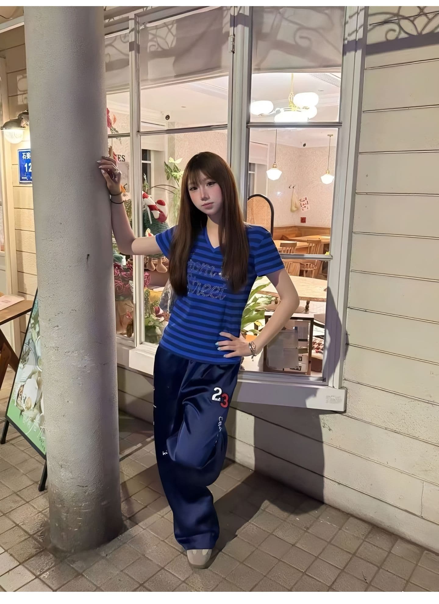 광저우 원단 원본 원단 핫픽스 y2k 고대 조기 맛 핫픽스 알파벳 몸매 가꾸기 슬림해 보이는 V넥 반팔 맨위 상세 이미지 5