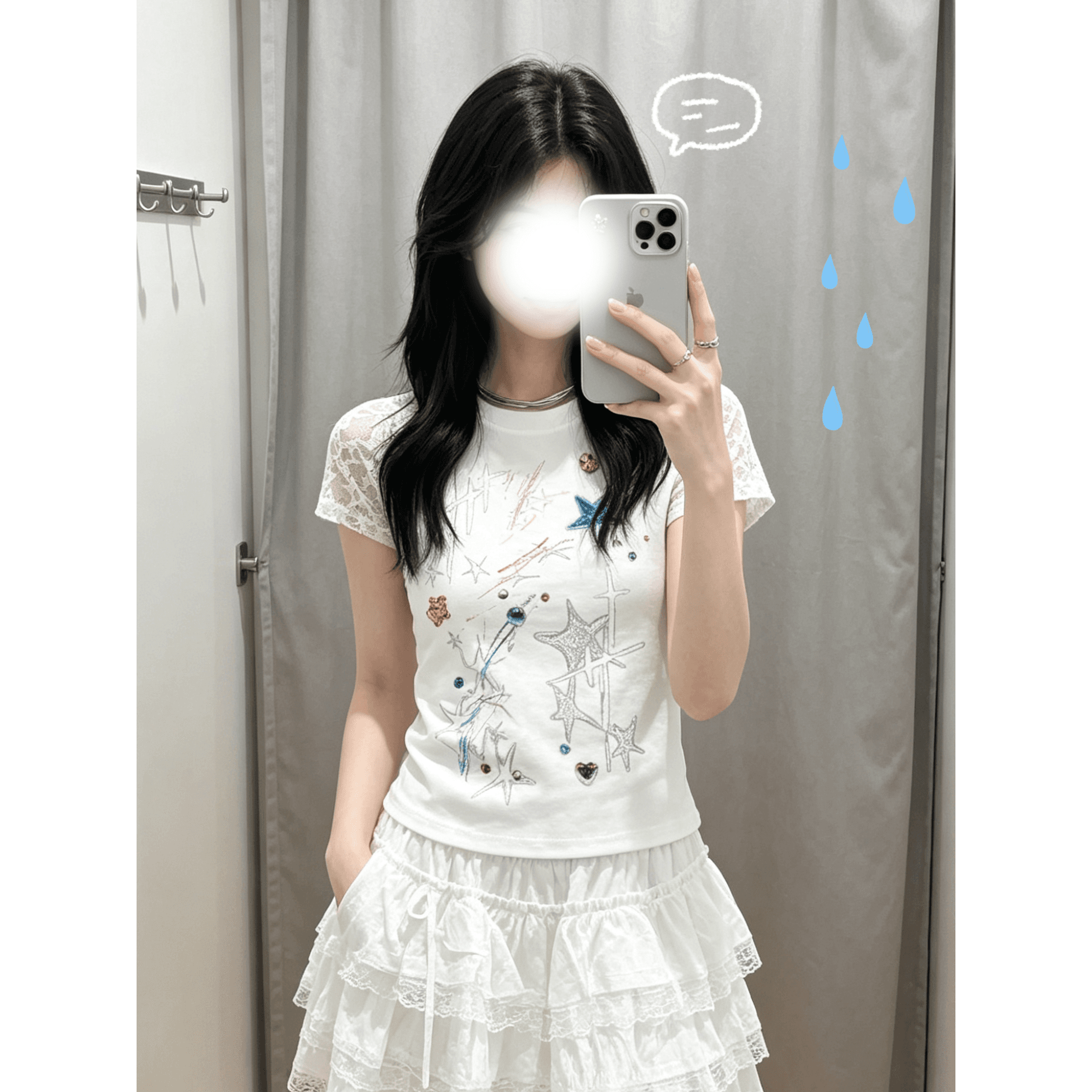 230 크 92 면 8 암모니아 Lun 패치워크 별 메시 원단 삽입 어깨 소매 프린트 패키지 칼라 전체 다림질 이미지 5