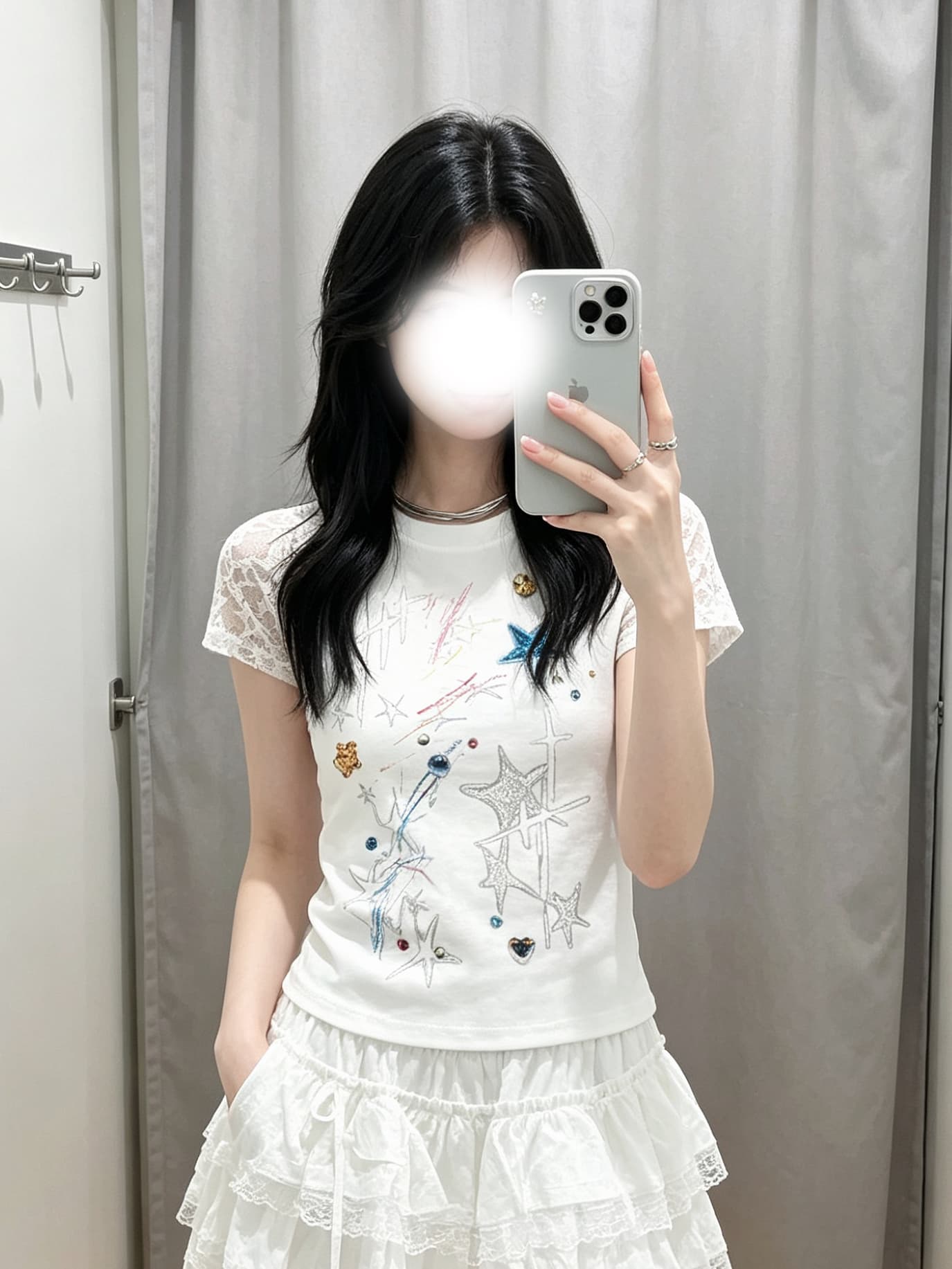 230 크 92 면 8 암모니아 Lun 패치워크 별 메시 원단 삽입 어깨 소매 프린트 패키지 칼라 전체 다림질 상세 이미지 1