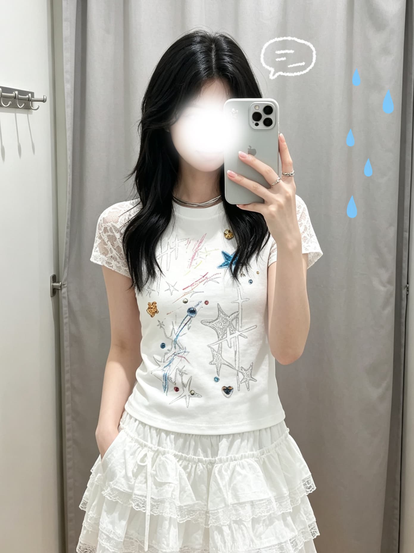 230 크 92 면 8 암모니아 Lun 패치워크 별 메시 원단 삽입 어깨 소매 프린트 패키지 칼라 전체 다림질 상세 이미지 4