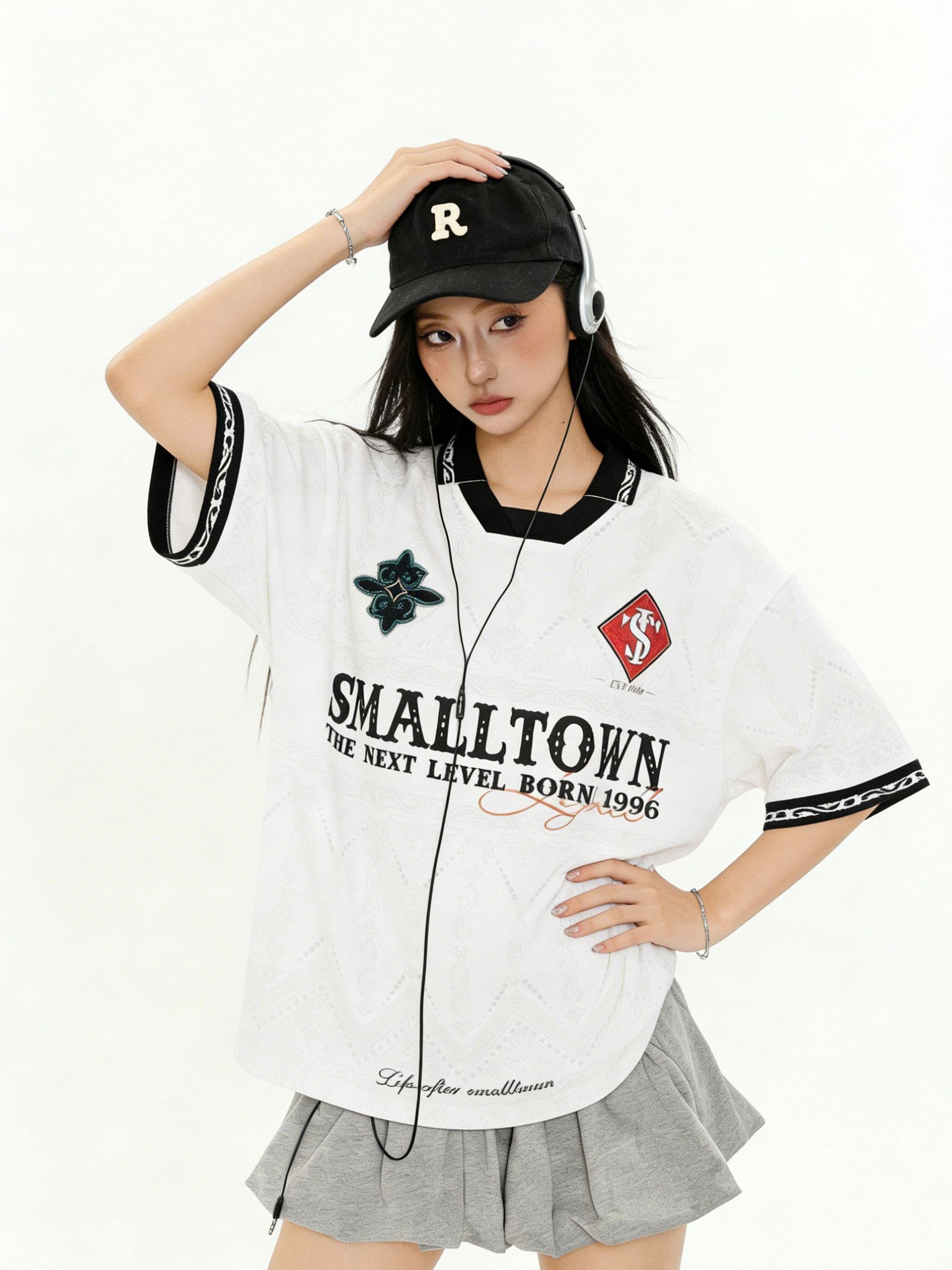 원본 저지 원단 원본 솜씨 아메리칸 레트로 알파벳 전체 인쇄 POLO 칼라 반팔 티셔츠 남녀 커플 여름 상세 이미지 6