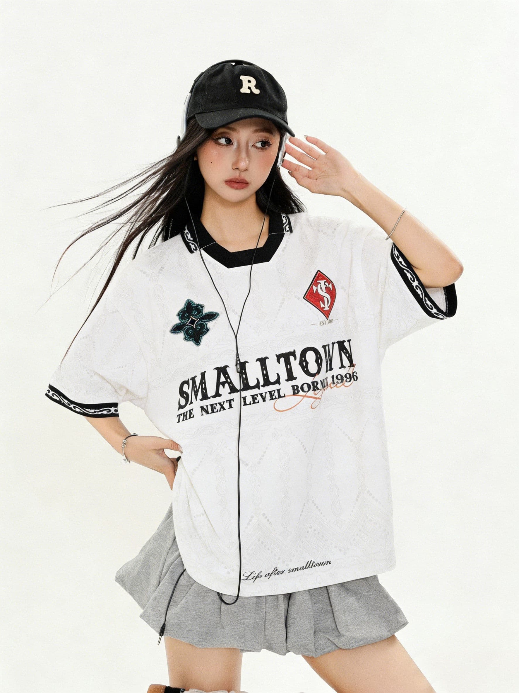 원본 저지 원단 원본 솜씨 아메리칸 레트로 알파벳 전체 인쇄 POLO 칼라 반팔 티셔츠 남녀 커플 여름 상세 이미지 9