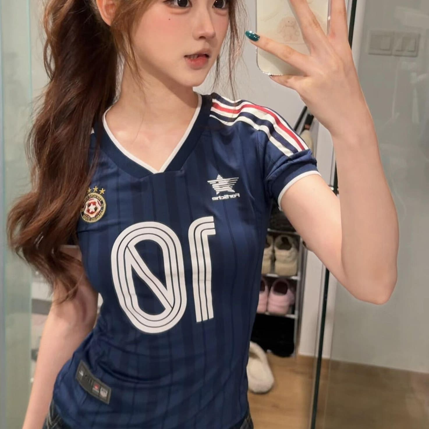 자수 프린트 네리 가게 천 광저우 원단 반팔 티셔츠 여성 이미지 5