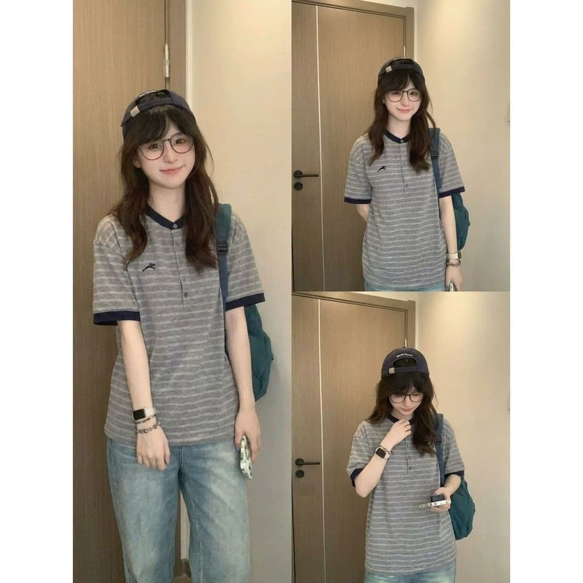 광저우 원단 60 면 40 폴리 에스터 이후 패키지 칼라 뒤로 3 차원 자수 반팔 티셔츠 여성 상세 이미지 6