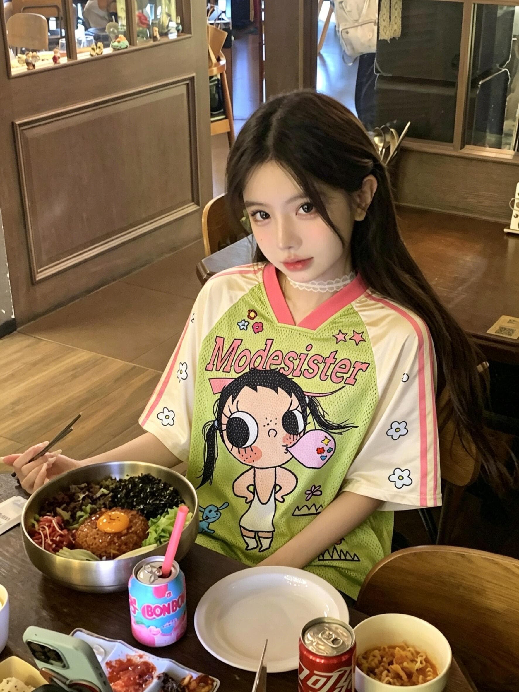 원본 명중 이사회 좋은 품질 원본 네클라인 광저우 원단 V넥 반팔 티셔츠 여성 이미지 3