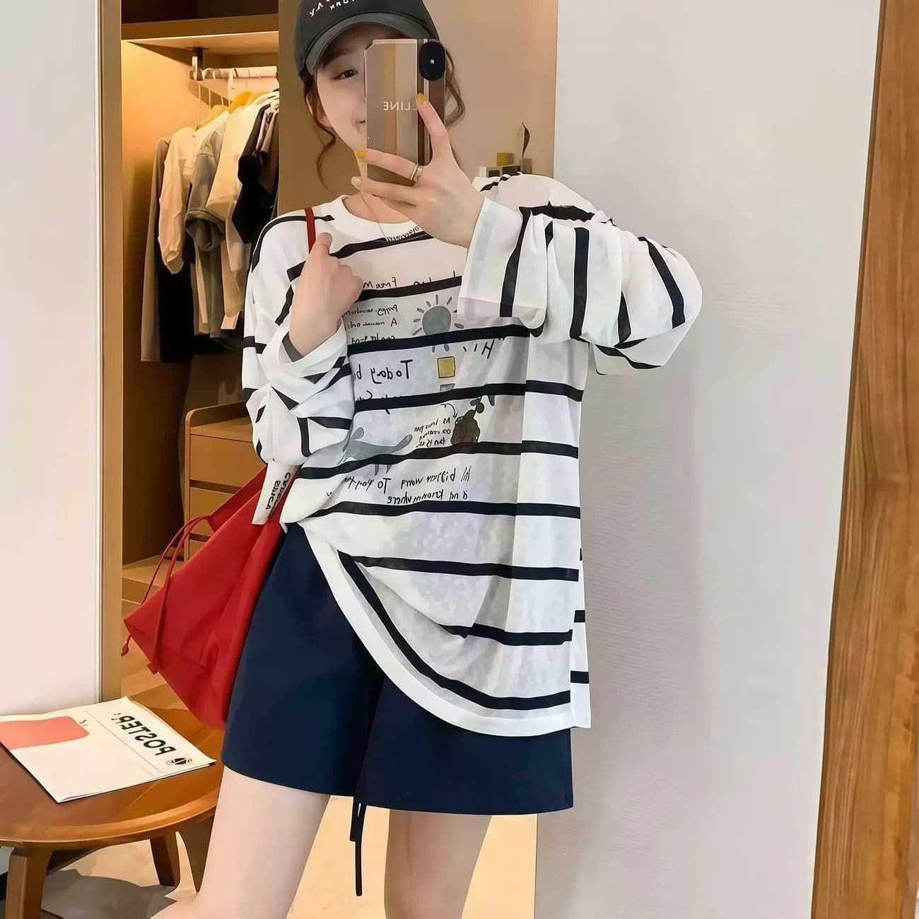 광저우 원단 이후 패키지 칼라 프린트 스트라이프 긴팔 자외선 차단 블라우스 맨위 여성 이미지 3