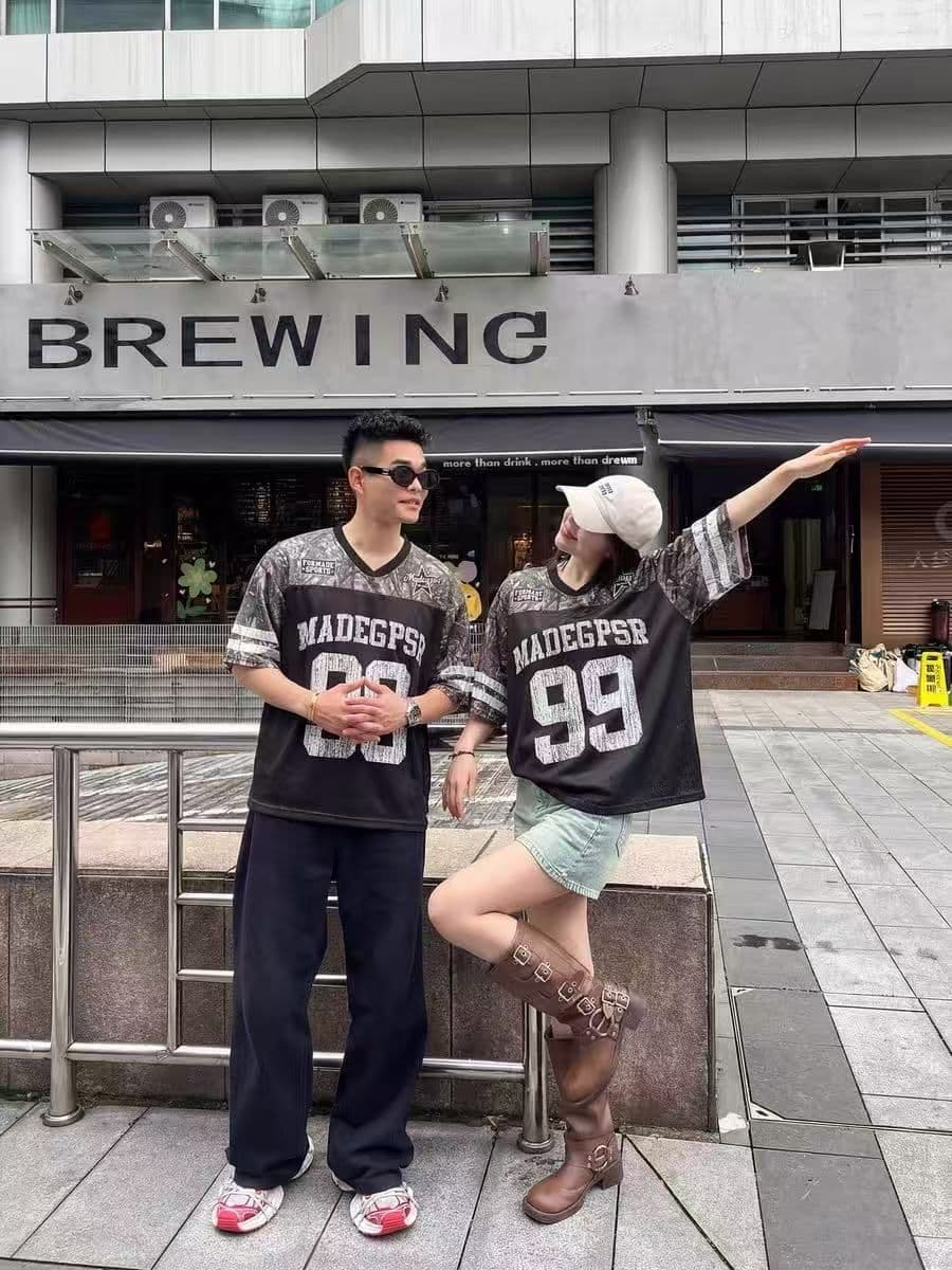 원본 운동 원단 원본 솜씨 아메리칸 메쉬 천 V넥 반팔 티셔츠 여름 저지 루즈핏 맨위 남녀 트렌디 상세 이미지 8