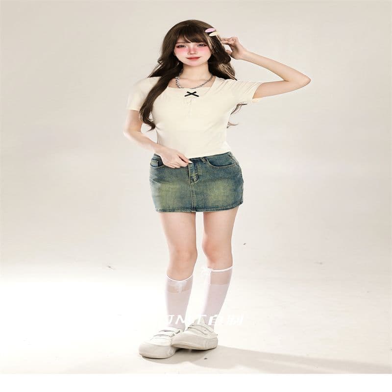 긍정적 인 어깨 몸매 가꾸기 페이크 레이어드 반팔 티셔츠 여성 여름 작은 대중 디자인 센스 핫걸 쇼트 스타일 Chic 아름다운 작은 맨위 상세 이미지 1
