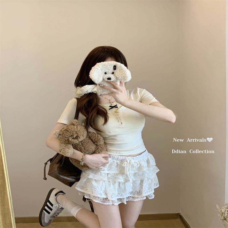 긍정적 인 어깨 몸매 가꾸기 페이크 레이어드 반팔 티셔츠 여성 여름 작은 대중 디자인 센스 핫걸 쇼트 스타일 Chic 아름다운 작은 맨위 상세 이미지 12