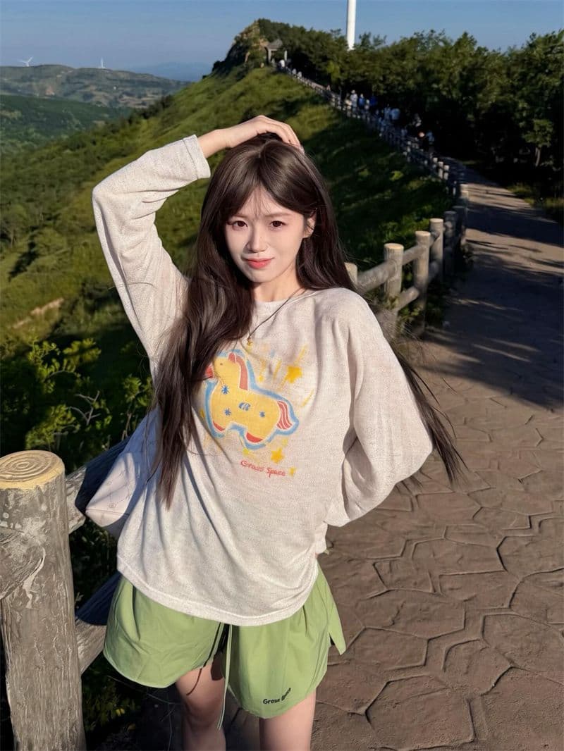 비 압력 그림 고무 인쇄 원본 크기 솜씨 광저우 원본 컬러 코튼 긴팔 자외선 차단 블라우스 이미지 4