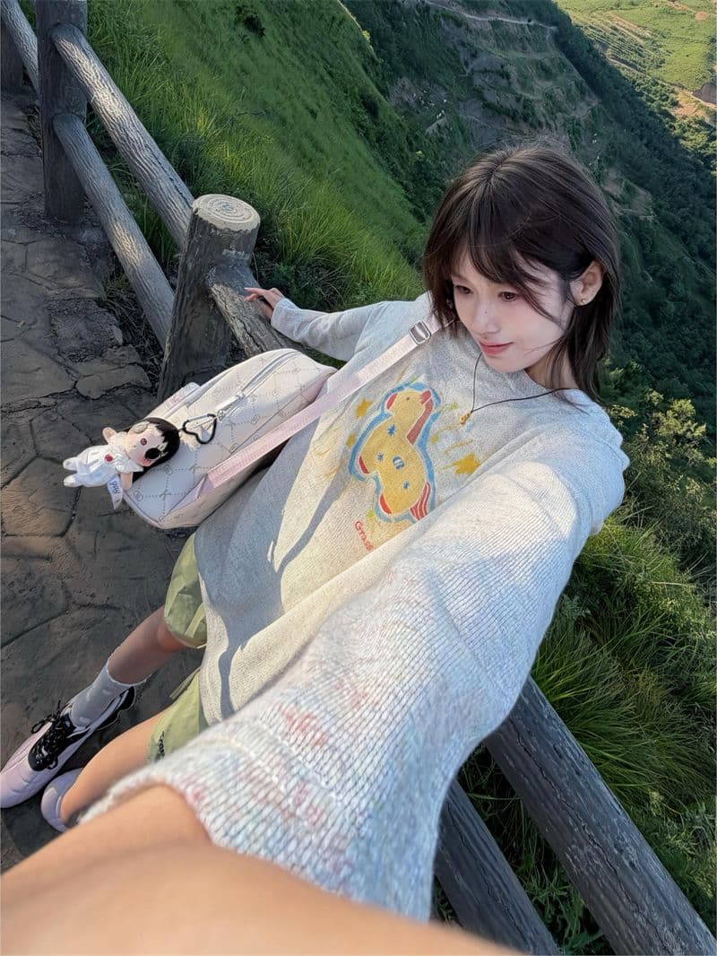 비 압력 그림 고무 인쇄 원본 크기 솜씨 광저우 원본 컬러 코튼 긴팔 자외선 차단 블라우스