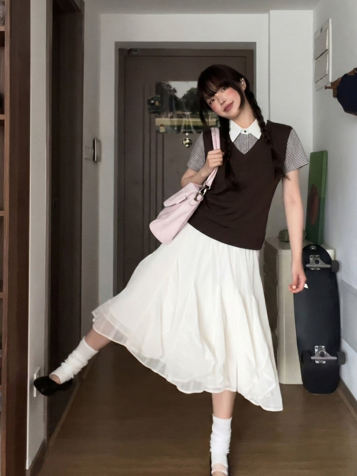 210 그램 40 좋은 면 긍정적 인 어깨 티셔츠 일반 몸매 가꾸기 페이크 레이어드 체크무늬 반팔 상세 이미지 5