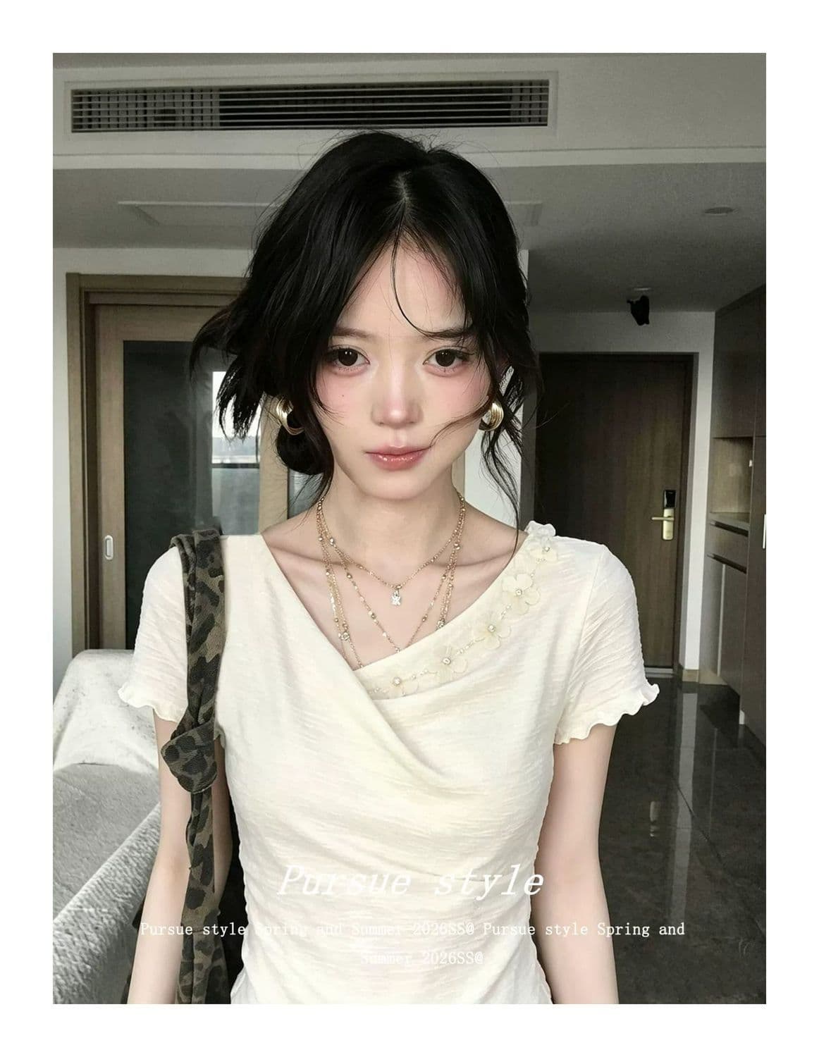 부드러운 살구 남자 럭셔리 프랑스식 작은 대중 품격 티셔츠 여성 여름 디자인 센스 프릴 반팔 몸매 가꾸기 맨위 트렌디 상세 이미지 3