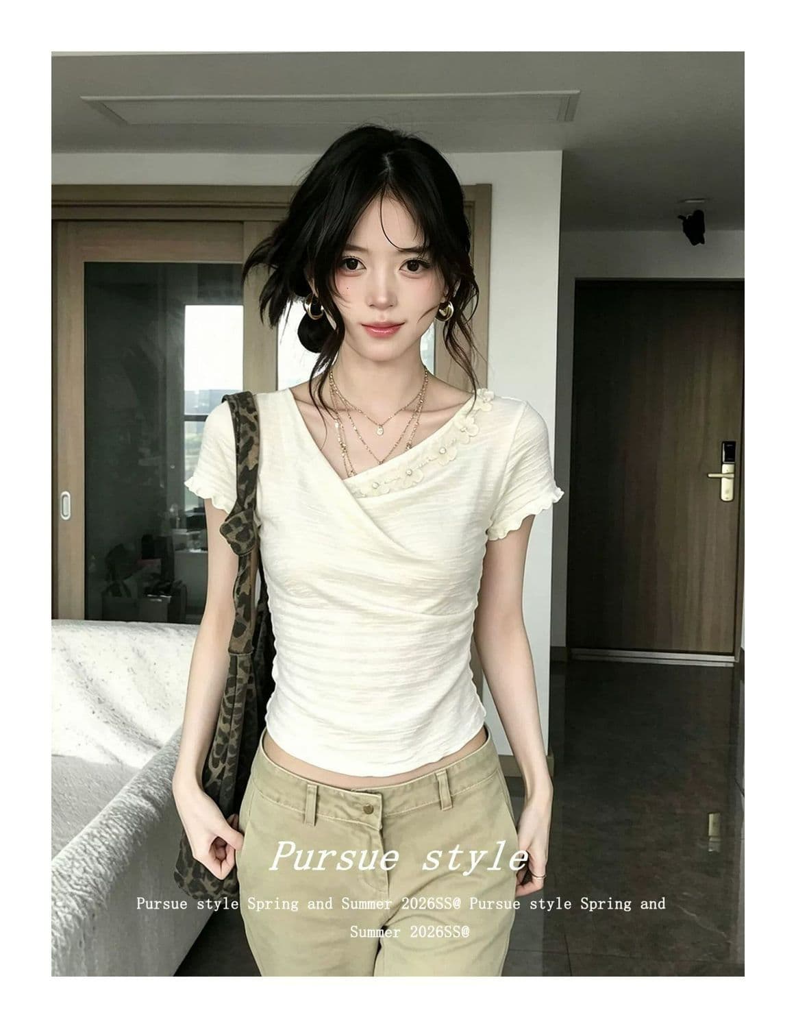 부드러운 살구 남자 럭셔리 프랑스식 작은 대중 품격 티셔츠 여성 여름 디자인 센스 프릴 반팔 몸매 가꾸기 맨위 트렌디 상세 이미지 5