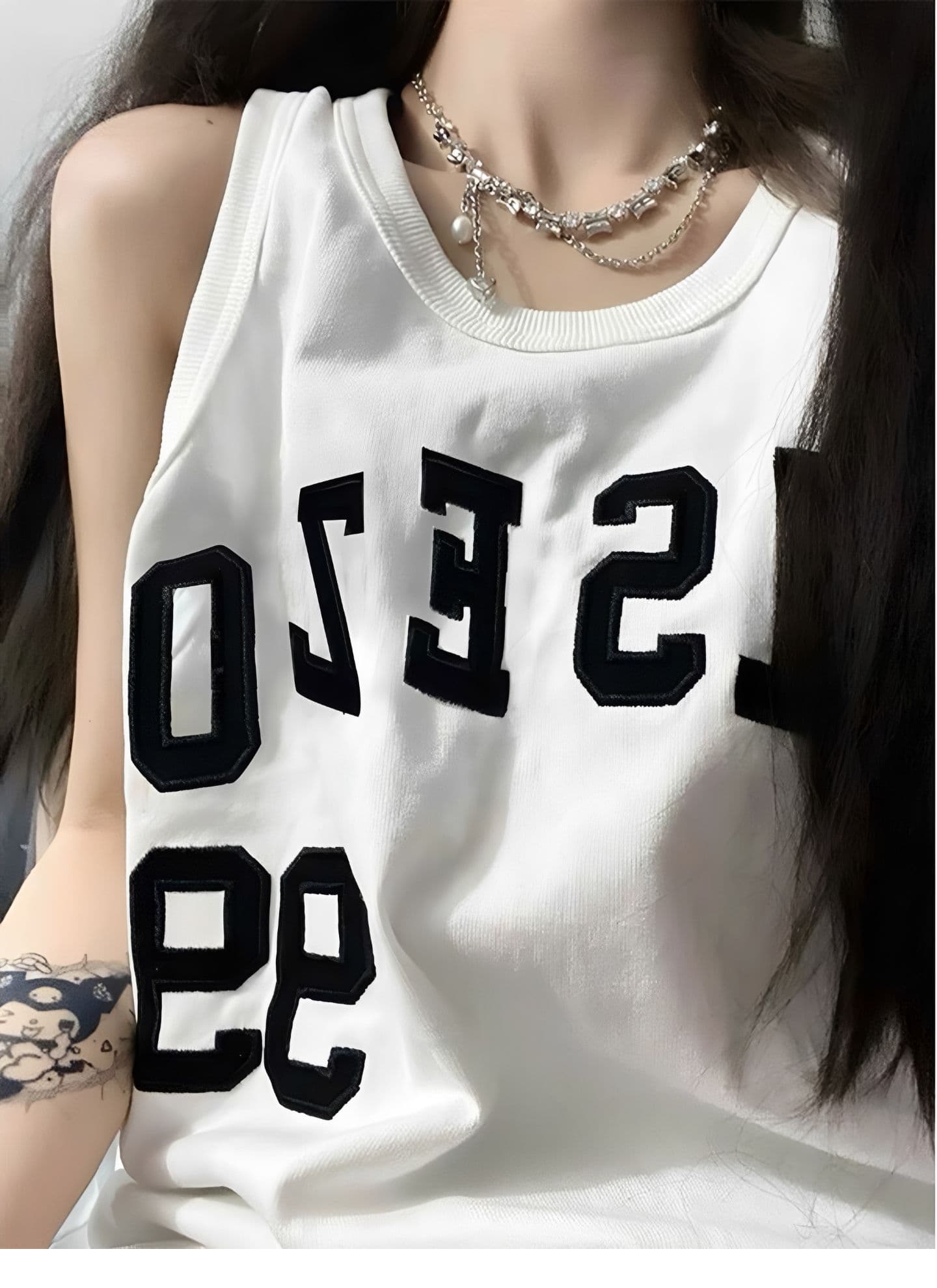 광저우 원단 리브 전체 자수 국가 조수 브랜드 아메리칸 레트로 자수 알파벳 조끼 여성 중간 길이 맨위 상세 이미지 4