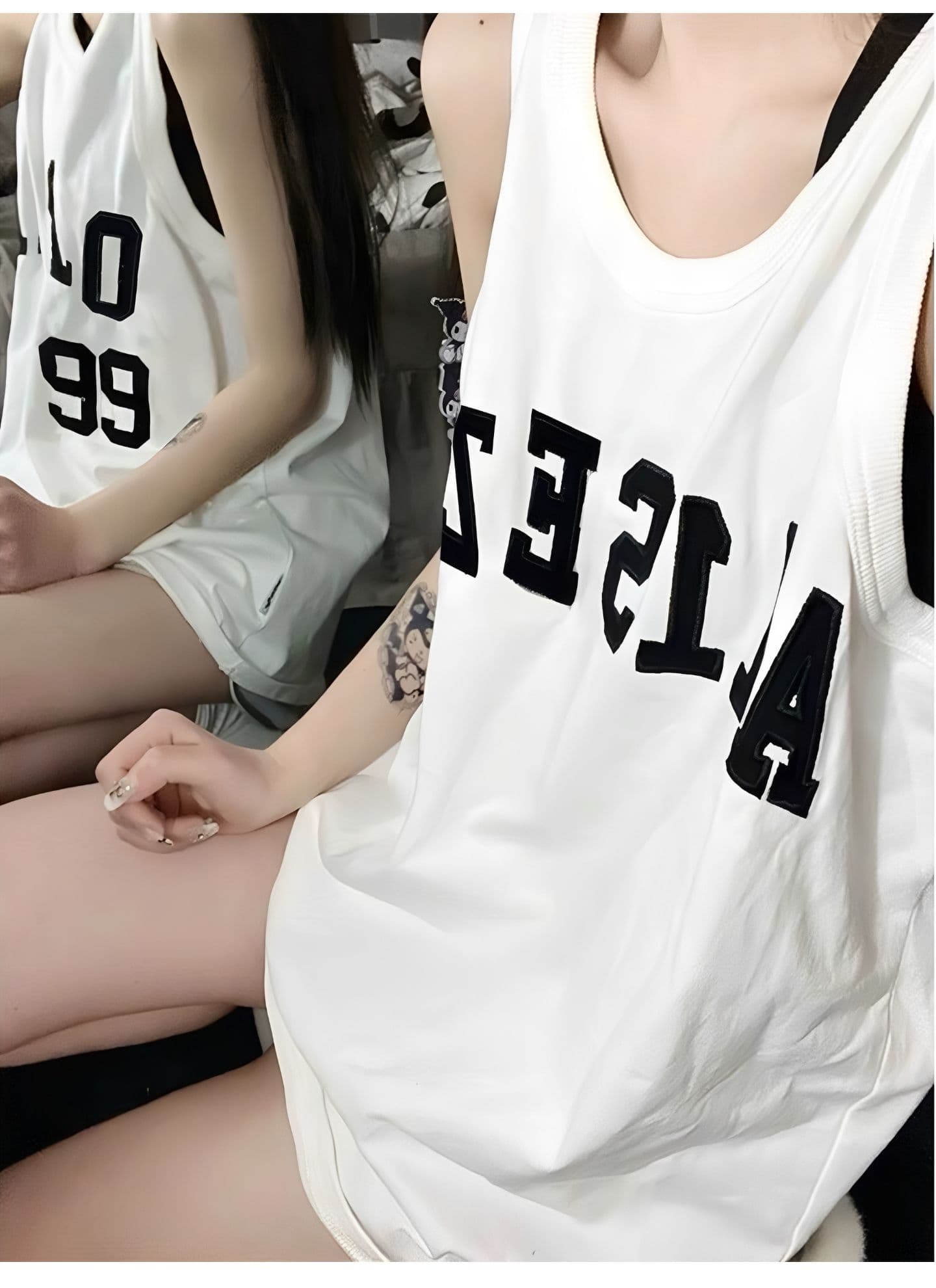 광저우 원단 리브 전체 자수 국가 조수 브랜드 아메리칸 레트로 자수 알파벳 조끼 여성 중간 길이 맨위 상세 이미지 5