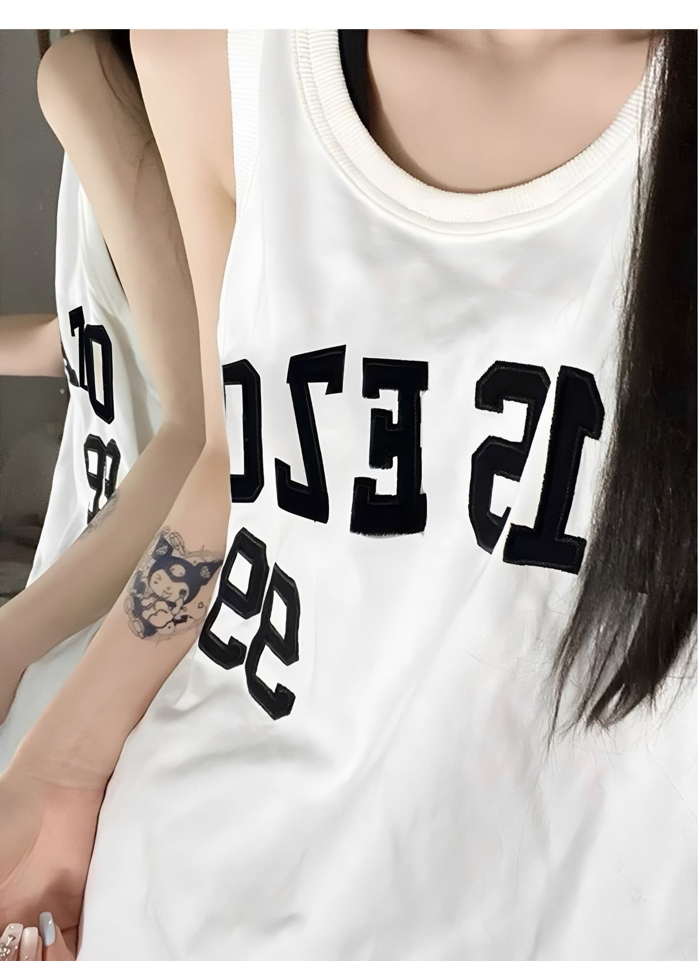 광저우 원단 리브 전체 자수 국가 조수 브랜드 아메리칸 레트로 자수 알파벳 조끼 여성 중간 길이 맨위 상세 이미지 7